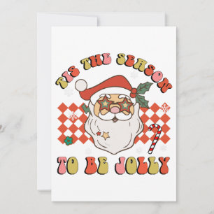 Invitation Tis The Season To Be Jolly Christmas Santa Retro G