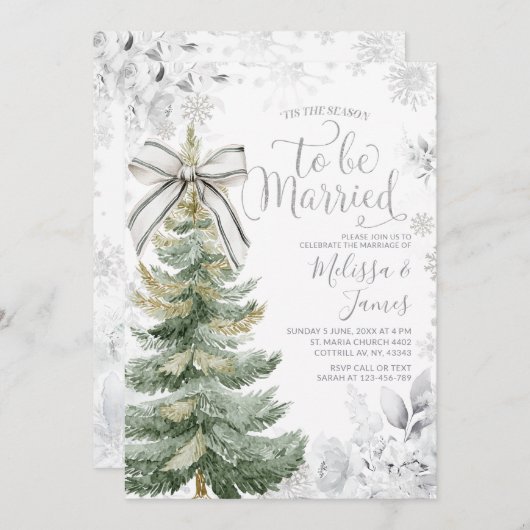 Invitation Tis the Season to be Married Silver Winter Wedding (Devant / Derrière)