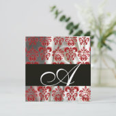 INVITATION TISSU DAMASSÉ EN SOIE NOIR ROUGE BLANC MONOGRAMME (Debout devant)