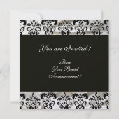 Invitation TISSU DE DAMAS DE SOIE NOIR & BLANC Monogramme Ice (Dos)