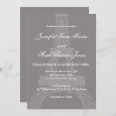 Invitation Titane et blanc Paris Tour Eiffel Mariage (Devant / Derrière)