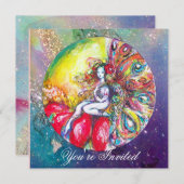 Invitation TITANIA , rose jaune bleu rouge paillettes (Devant / Derrière)