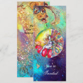 Invitation TITANIA , rose jaune bleu rouge scintillantes (Devant / Derrière)