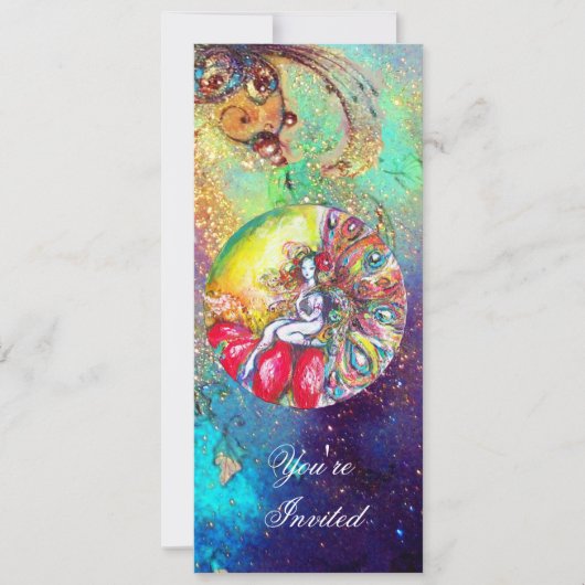 Invitation TITANIA , rose jaune bleu rouge scintillantes (Devant)