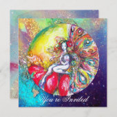 Invitation TITANIA , rose jaune bleu rouge scintillants (Devant / Derrière)