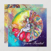 Invitation TITANIA , rose jaune bleu rouge scintillations (Devant / Derrière)