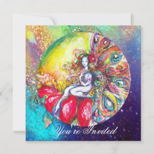 Invitation TITANIA , rose jaune bleu rouge scintille