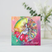 Invitation TITANIA , rose jaune  bleu vert rouge paillettes (Debout devant)