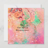 Invitation TITANIA , rose jaune  bleu vert rouge paillettes (Dos)