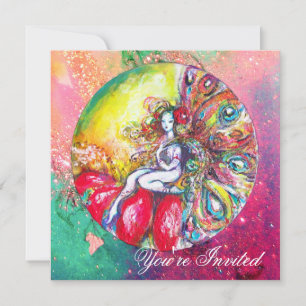 Invitation TITANIA , rose jaune  bleu vert rouge scintille