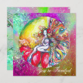 Invitation TITANIA , rose jaune bleu violet rouge scintillati (Devant / Derrière)