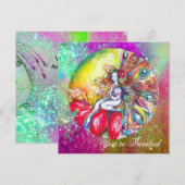 Invitation TITANIA , rose jaune bleu violet rouge scintille (Devant / Derrière)