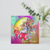 Invitation TITANIA , rose jaune bleu violet rouge scintille (Debout devant)