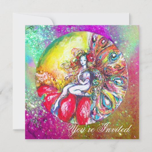 Invitation TITANIA , rose jaune bleu violet rouge scintille (Devant)