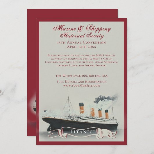 Invitation Titanic, événement (Devant / Derrière)