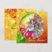 Invitation TITANIE, FLEURS FAIRY, Imaginaire rouge jaune or (Devant / Derrière)