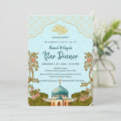 Invitation Title Blue Floral Arch Mosque Watercolor Iftar (Debout devant)
