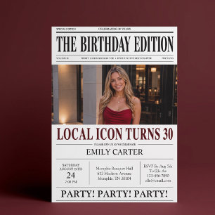 Invitation Titre de journal drôle pour une fête d'anniversair