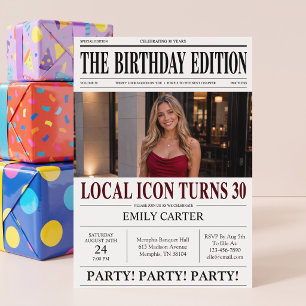 Invitation Titre de journal drôle pour une fête d'anniversair