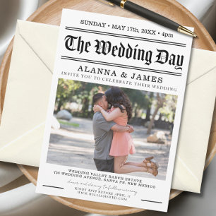Invitation Titre de journal vintage mariage noir et blanc