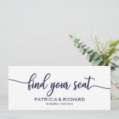 Invitation Titre de plan de table de mariage chic bleu marine (Debout devant)