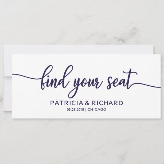 Invitation Titre de plan de table de mariage chic bleu marine (Devant)