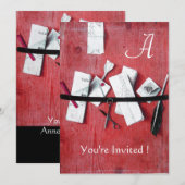 Invitation TITULAIRE DE LETTRE EN BOIS MONOGRAM rouge blanc n (Devant / Derrière)