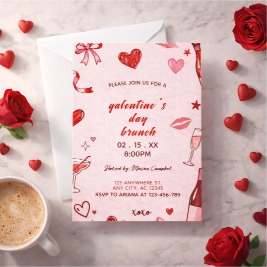 Invitation to brunch at Galentine's pink coquettis