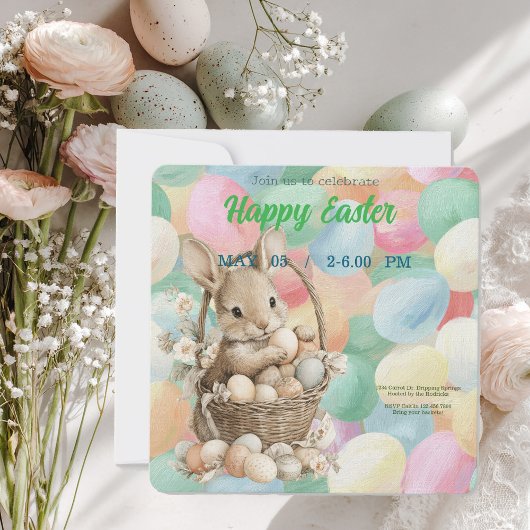 invitation to Easter with cute Rabbit