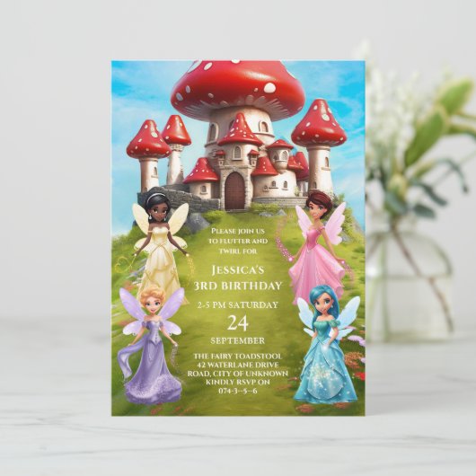 Invitation Toadstool fée princesse palais enfant fille annive (Debout devant)