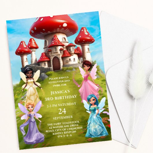 Invitation Toadstool fée princesse palais enfant fille annive