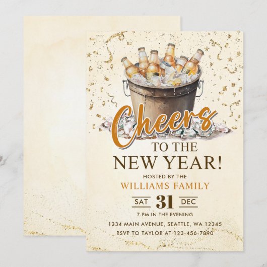 Invitation Toast à la fête du Nouvel An (Devant / Derrière)
