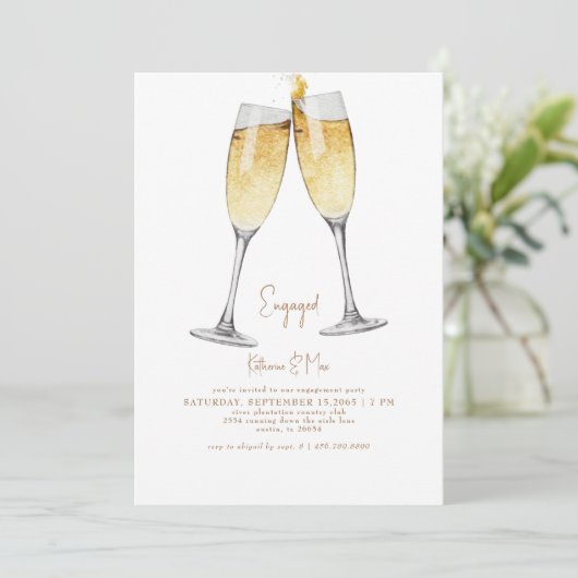 Invitation Toast au champagne Texte Or Engagement Party (Debout devant)