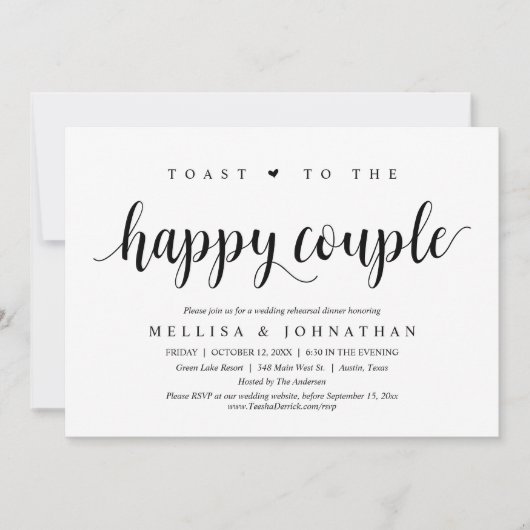 Invitation Toast au couple heureux, répétition Mariage (Devant)