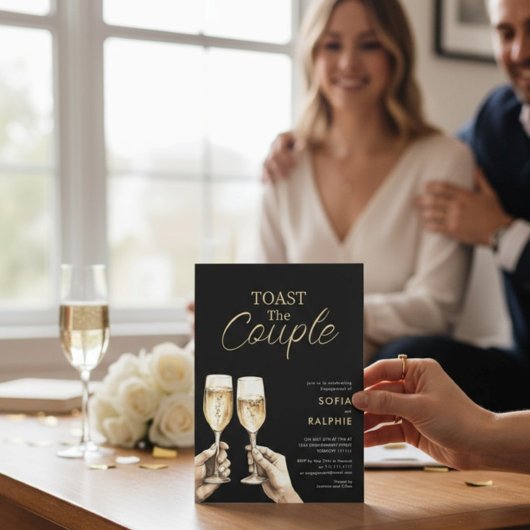 Invitation Toast au Couple Or Script Fiançailles