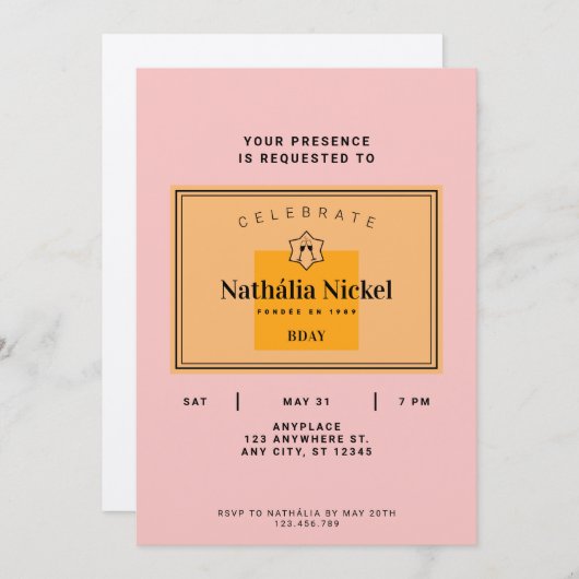 Invitation Toast Champagne (Devant / Derrière)