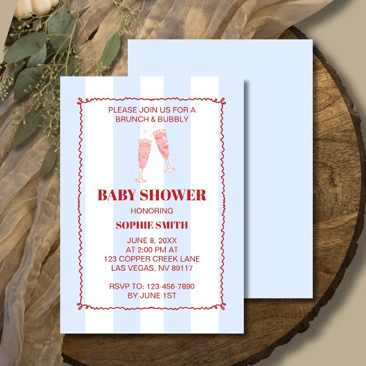 Invitation Toast Champagne Baby shower frontalier bleu et rou