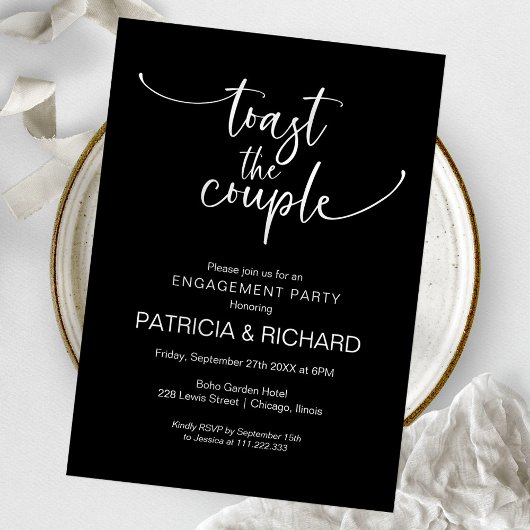 Invitation Toast Couple Chic Calligraphy Engagement Party