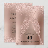 Invitation Toast de Champagne d'or rose 40e anniversaire (Devant / Derrière)