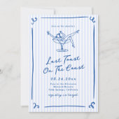 Invitation Toast Dernier bleu à main blanche tiré sur la côte (Devant)