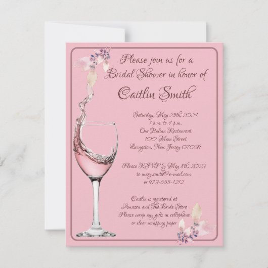 Invitation "Toast Floral", Réception de Mariage Rose Pâle (Devant)