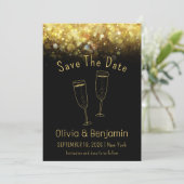Invitation Toast Gold Parties scintillant Noir Mariage Enregi (Debout devant)