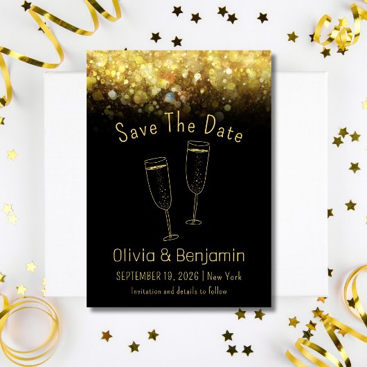Invitation Toast Gold Parties scintillant Noir Mariage Enregi