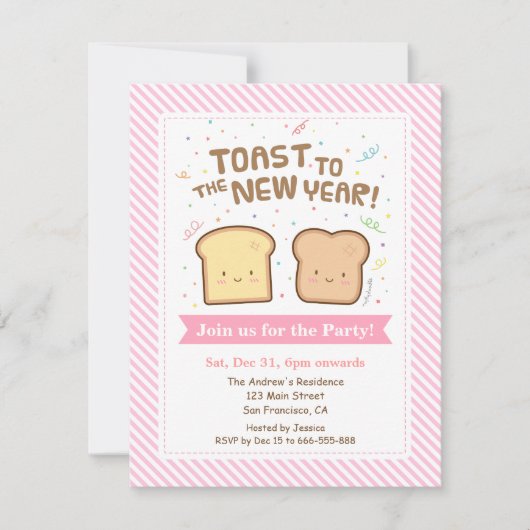 Invitation Toast mignon au Jour de l'An Pun Confetti Party (Devant)
