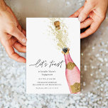 Invitation Toast Pink Champagne Fête des mariées bouteille<br><div class="desc">Faisons un toast Fête des mariées à l'invitation de la fête. Conçu avec une belle aquarelle Bouteille de Champagne Or. Objets correspondants dans notre magasin Cava Party Design.</div>