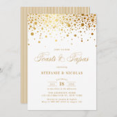 Invitation Toasts blancs Faux Gold Foil Confetti et Tapas (Devant / Derrière)