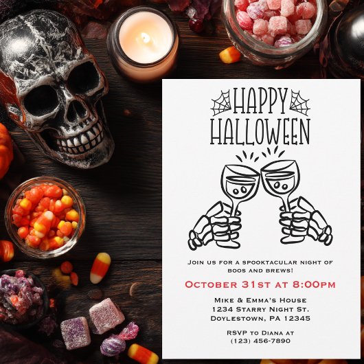 Invitation Toasts de squelette Vin Simple Amusement Halloween
