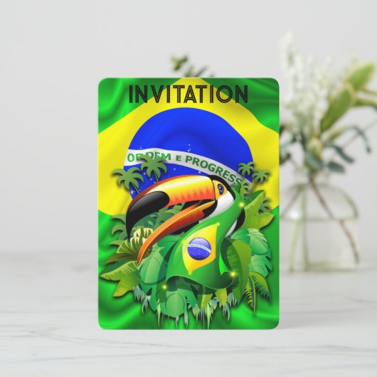 Invitation Toco Toucan avec drapeau brésilien (Debout devant)