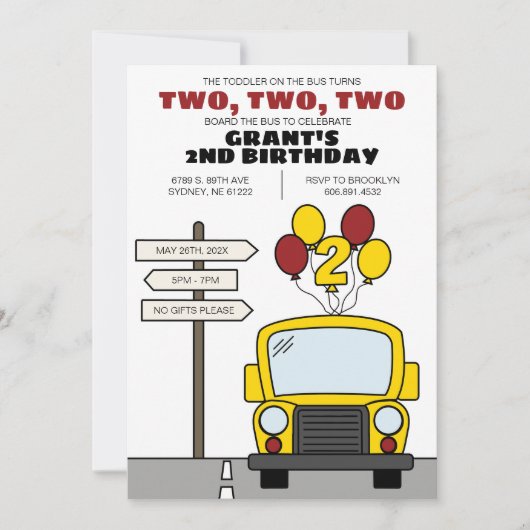 Invitation Toddler on the Bus Turns Two Kid's 2nd Birthday (Devant)