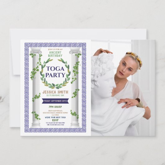 Invitation Toga fête Anniversaire Ivy Scroll Ancien Romain Ph (Devant)